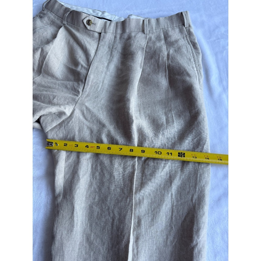 John W. Nordstrom Dress Pants Mens 36R Tan Beige Linen Pleated Old Money Classic - Picture 6 of 15